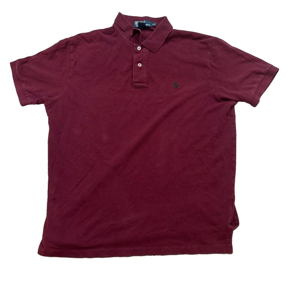 Vtg 1990s Polo Ralph Lauren Maroon Polo Shirt Mens L Green Pony Retro